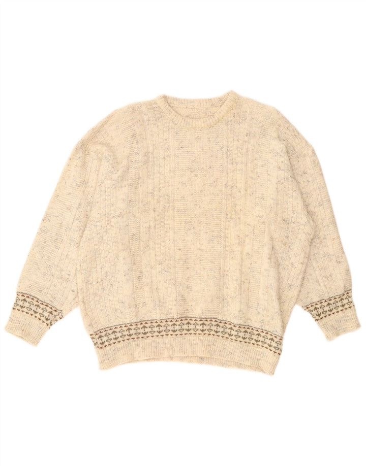 Vintage damski sweter z okrągłym dekoltem UK 20 2XL beżowy nakrapiany