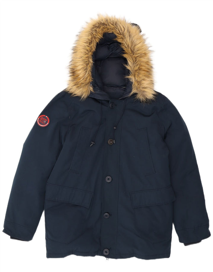 Męska ocieplana kurtka z kapturem Superdry UK 42 XL, granatowa, poliester