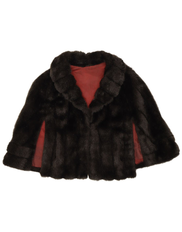 VINTAGE Womens Faux Fur Poncho Bolero Jacket One Size Black