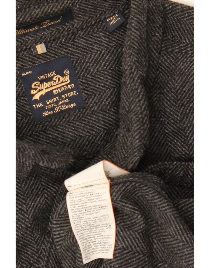 SUPERDRY Męska koszula flanelowa XL, szary, poliester w jodełkę