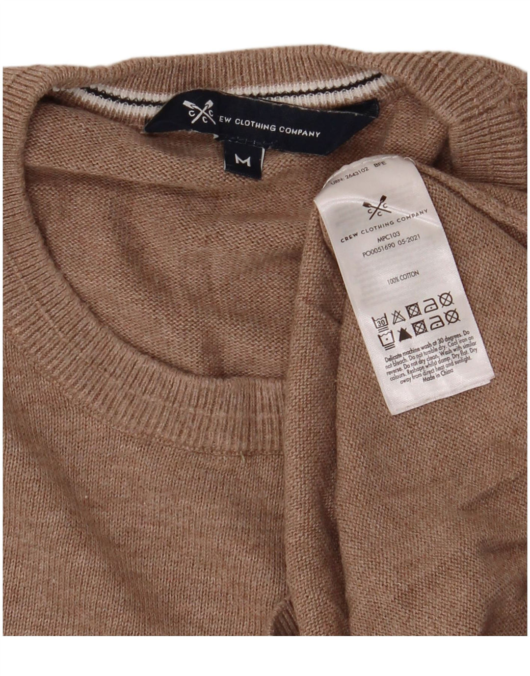 Crew Clothing Męski sweter z okrągłym dekoltem, średnio beżowy, bawełniany