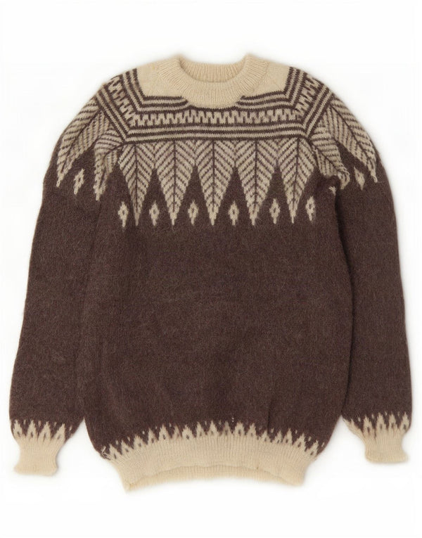 Sweter damski w stylu vintage z okrągłym dekoltem UK 16, duży brązowy Fair Isle