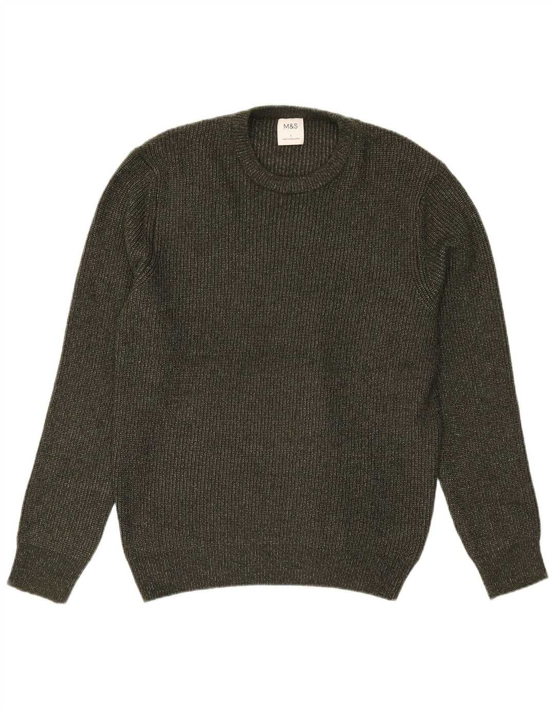Marks & Spencer Męski sweter z okrągłym dekoltem, duży, khaki, poliamid