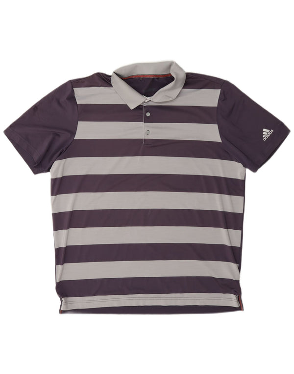 Męska koszulka polo golfowa Adidas, duża, fioletowa, poliestrowa w paski