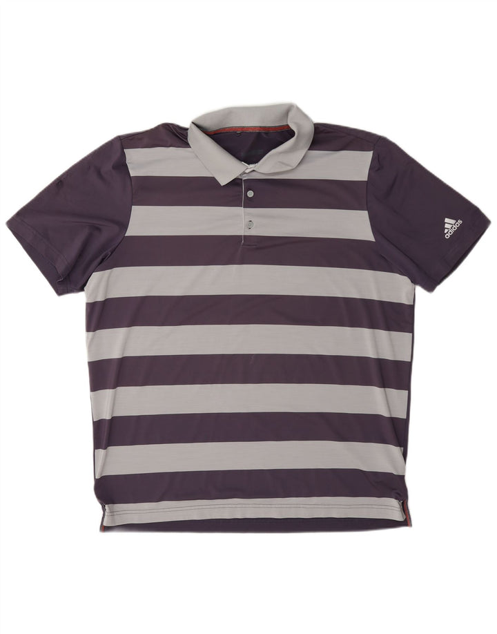 Męska koszulka polo golfowa Adidas, duża, fioletowa, poliestrowa w paski