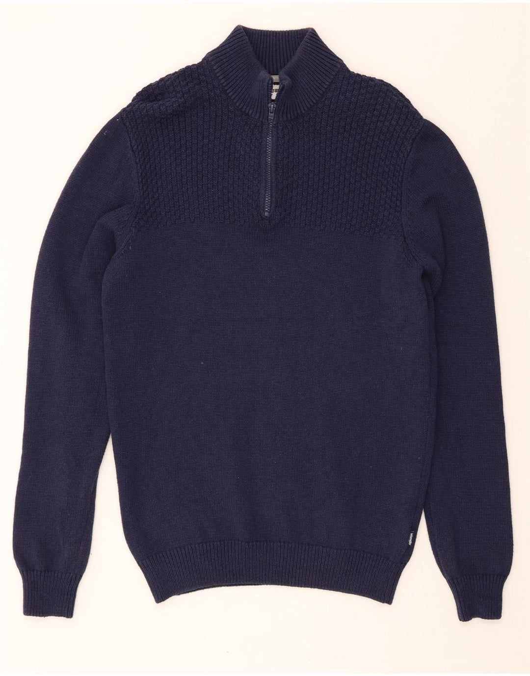 WRANGLER Mens Zip Neck Jumper Sweater Medium Navy Blue Cotton Vintage Wrangler and Second-Hand Wrangler from Messina Hembry 
