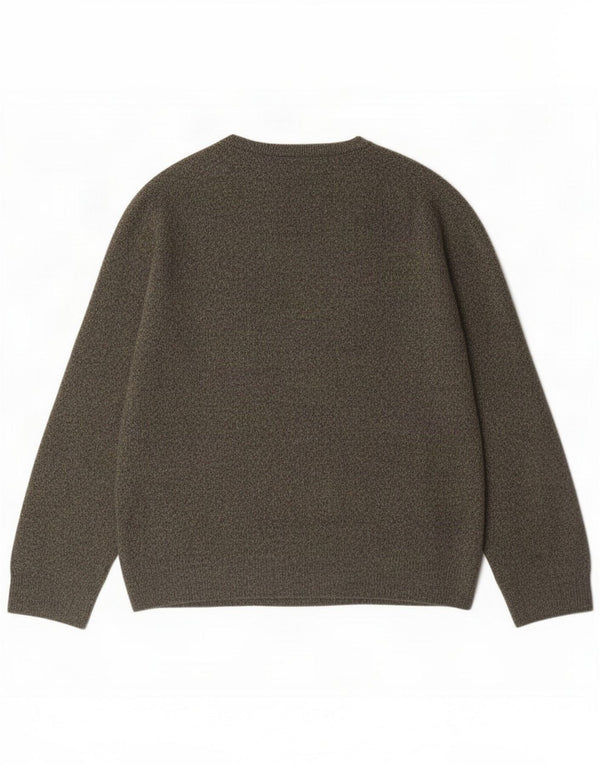 Marks & Spencer Męski sweter z okrągłym dekoltem, duży, wełniany nakrapiany khaki