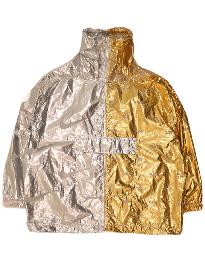 Damska kurtka Nike Graphic Oversized Anorak UK 16, duża, srebrna, z blokami kolorów