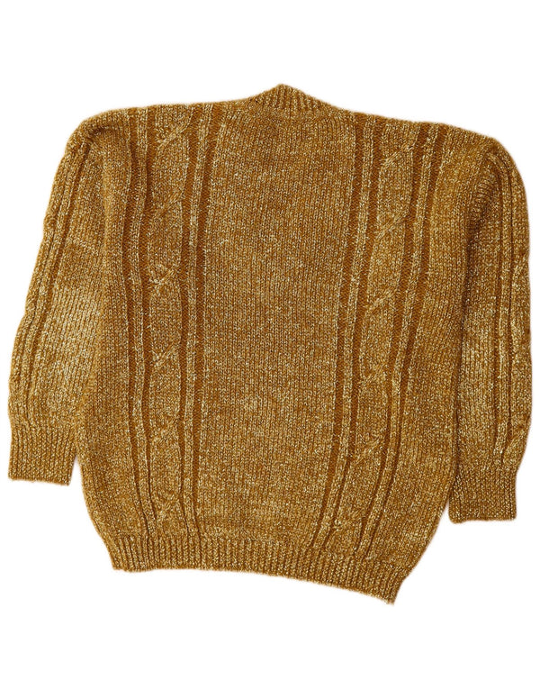 Sweter damski w stylu vintage, oversize, z dekoltem w szpic, UK 10, małe, złote plamki