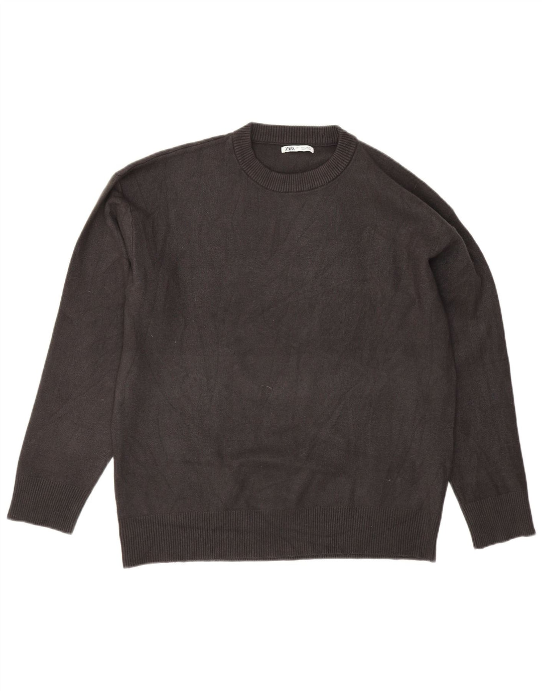 Męski sweter z okrągłym dekoltem Zara, duży, szary, wiskoza