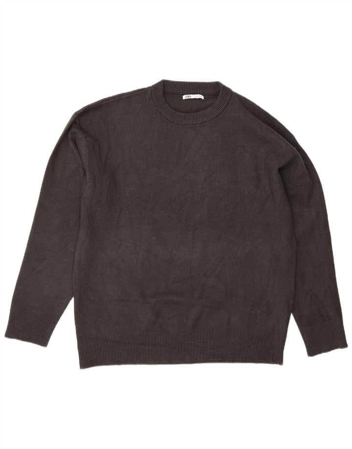 Męski sweter z okrągłym dekoltem Zara, duży, szary, wiskoza