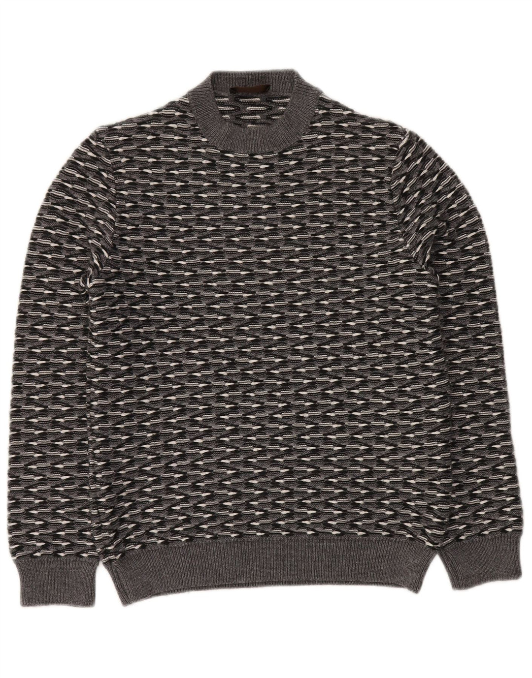 Męski sweter z okrągłym dekoltem RELIVE IT 46, wełniany w małe szare paski