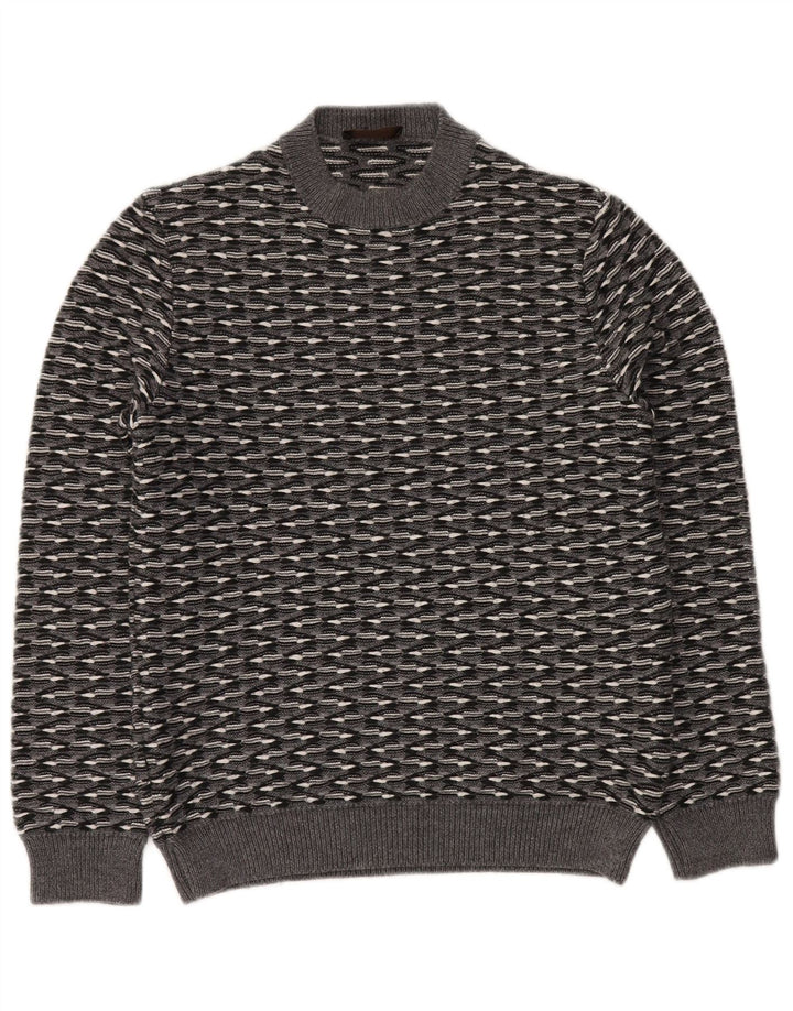 Męski sweter z okrągłym dekoltem RELIVE IT 46, wełniany w małe szare paski