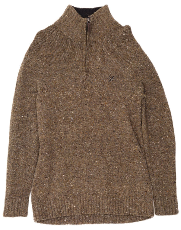 Crew Clothing Damski sweter z zamkiem błyskawicznym UK 16, duży, khaki, nakrapiany