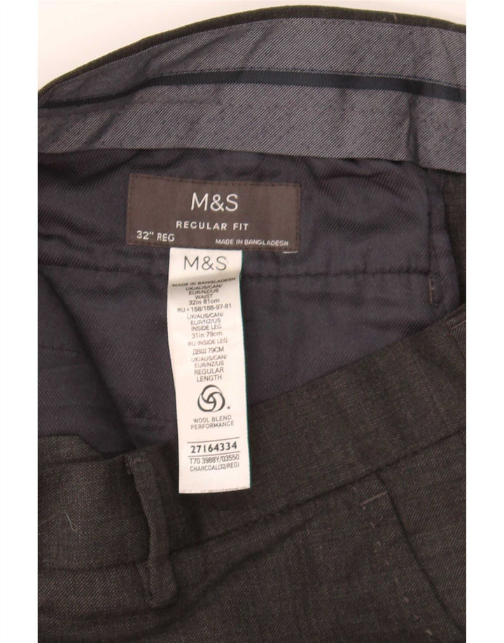 Męskie spodnie garniturowe Marks & Spencer o regularnym kroju W32 L31 Szara wełna