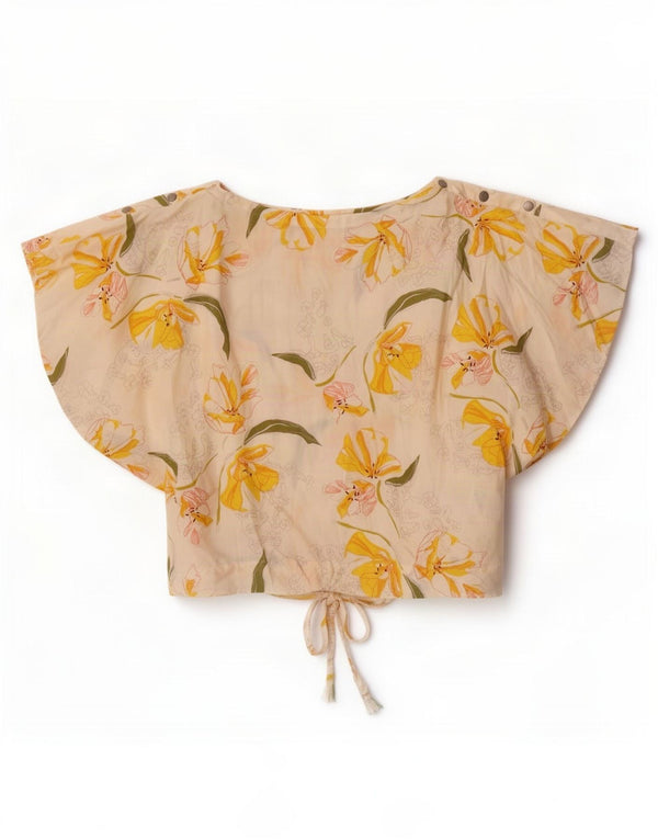 Zara Womens Crop Blouse Top UK 12 Medium White Floral Lyocell