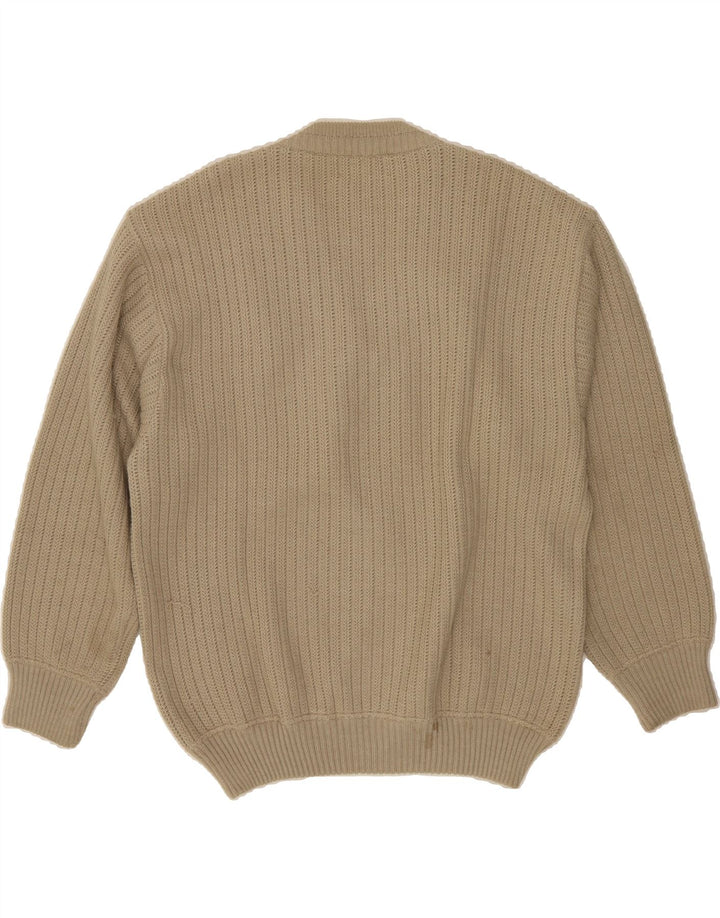 MALAGRIDA Mens V-Neck Jumper Sweater XL Beige Colourblock Wool Vintage Malagrida and Second-Hand Malagrida from Messina Hembry 