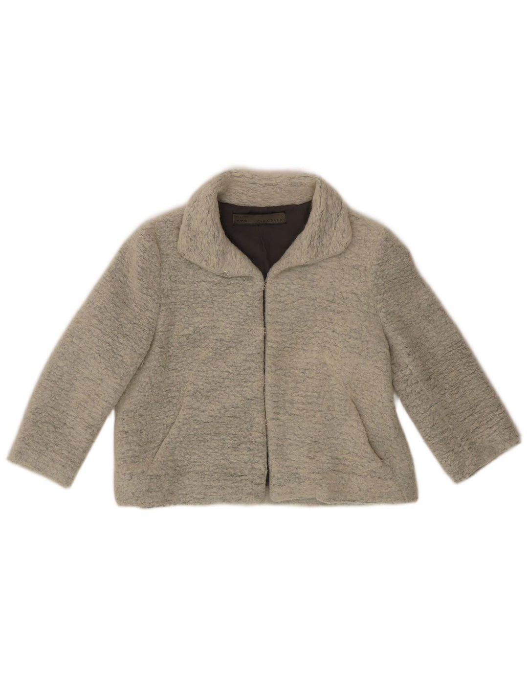ZARA Womens Crop 3/4 Sleeve Fleece Jacket UK 16 Large White Polyester