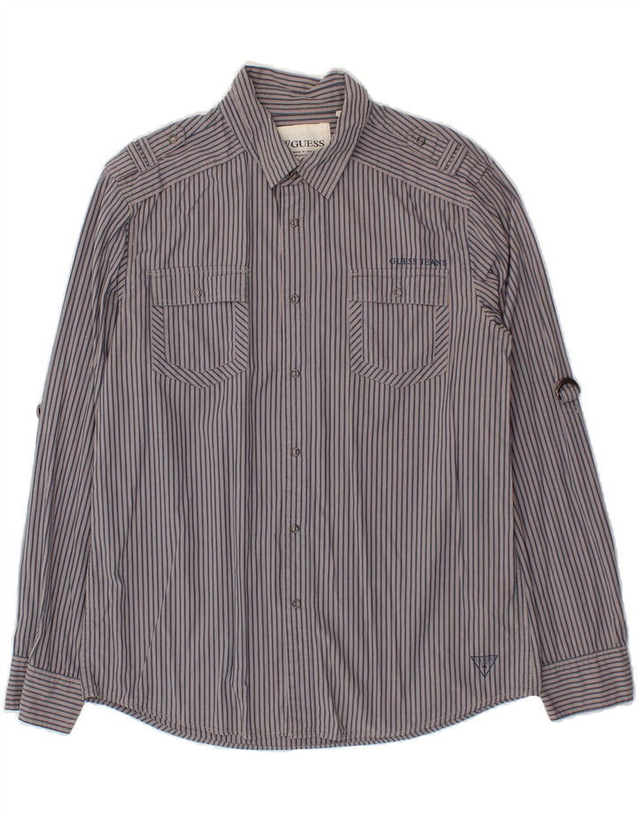GUESS Mens Shirt XL Grey Pinstripe Cotton Vintage Guess and Second-Hand Guess from Messina Hembry 