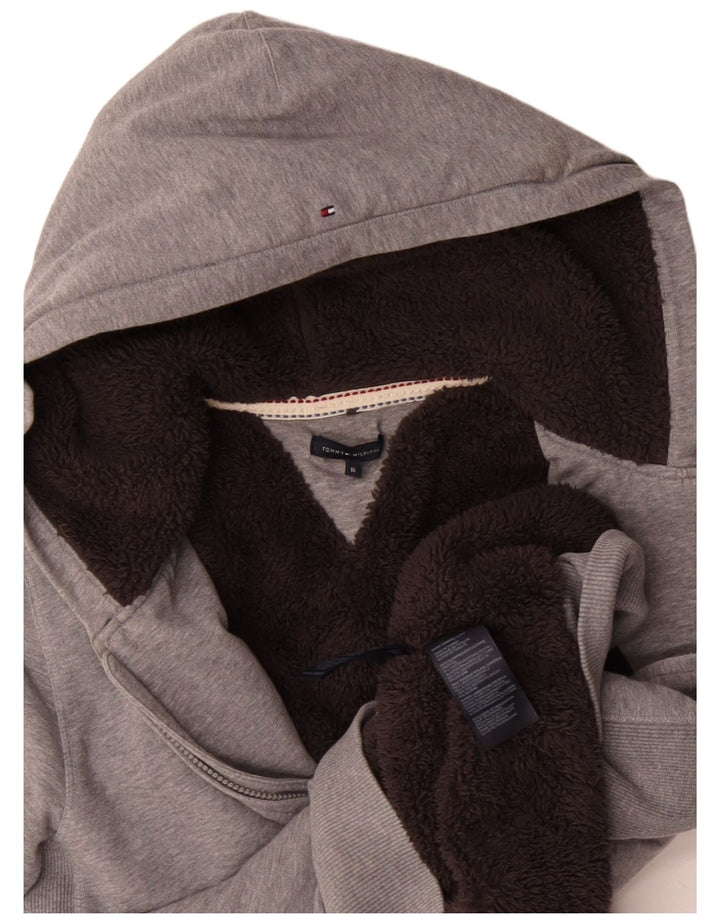 Sweter chłopięcy Tommy Hilfiger Sherpa z kapturem i zamkiem 15-16 lat, szara bawełna