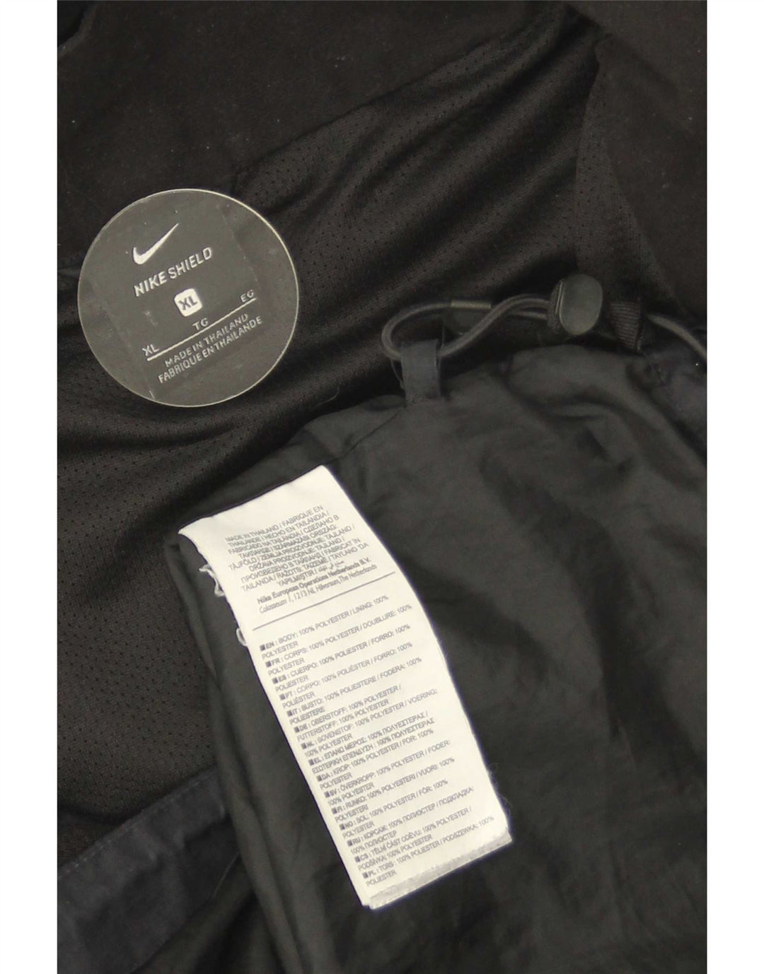 Męska kurtka przeciwdeszczowa z kapturem Nike UK 42 XL, czarna, poliestrowa