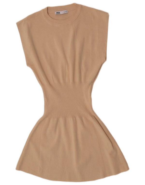 Damska sukienka bez rękawów Zara UK 12 w średnim beżowym kolorze wiskozy