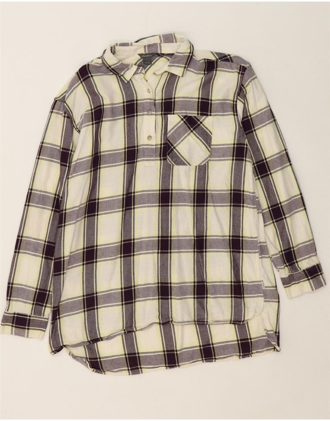 EDDIE BAUER Womens Oversized Flannel Shirt UK 10 Small Off White Check Vintage Eddie Bauer and Second-Hand Eddie Bauer from Messina Hembry 