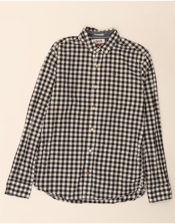 Koszula męska TOMMY HILFIGER, mała, czarna, bawełniana w kratkę