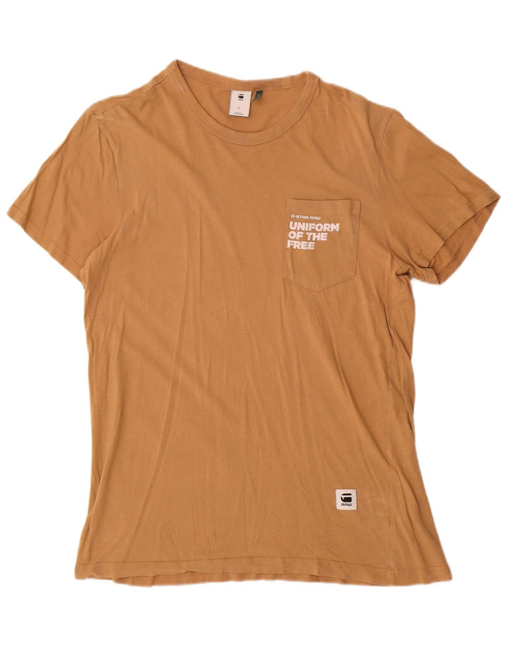 Męski T-shirt z grafiką G-Star, duży, brązowy