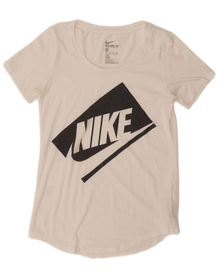 Damska koszulka oversize z grafiką Nike, UK 6 XS, biały poliester