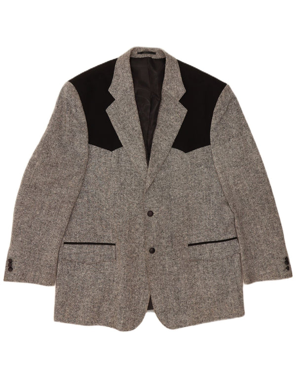 STOCKERPOINT Męska marynarka zapinana na 2 guziki UK 44 2XL Szara wełna z blokami kolorów