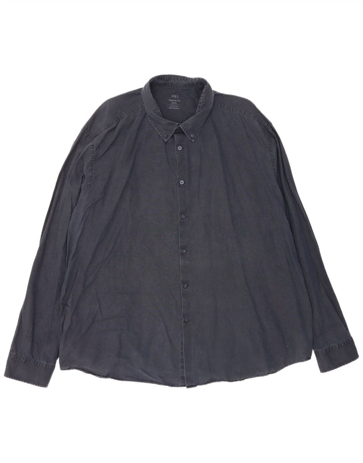 Koszula męska Marks & Spencer o regularnym kroju, 4XL, granatowa, lniana