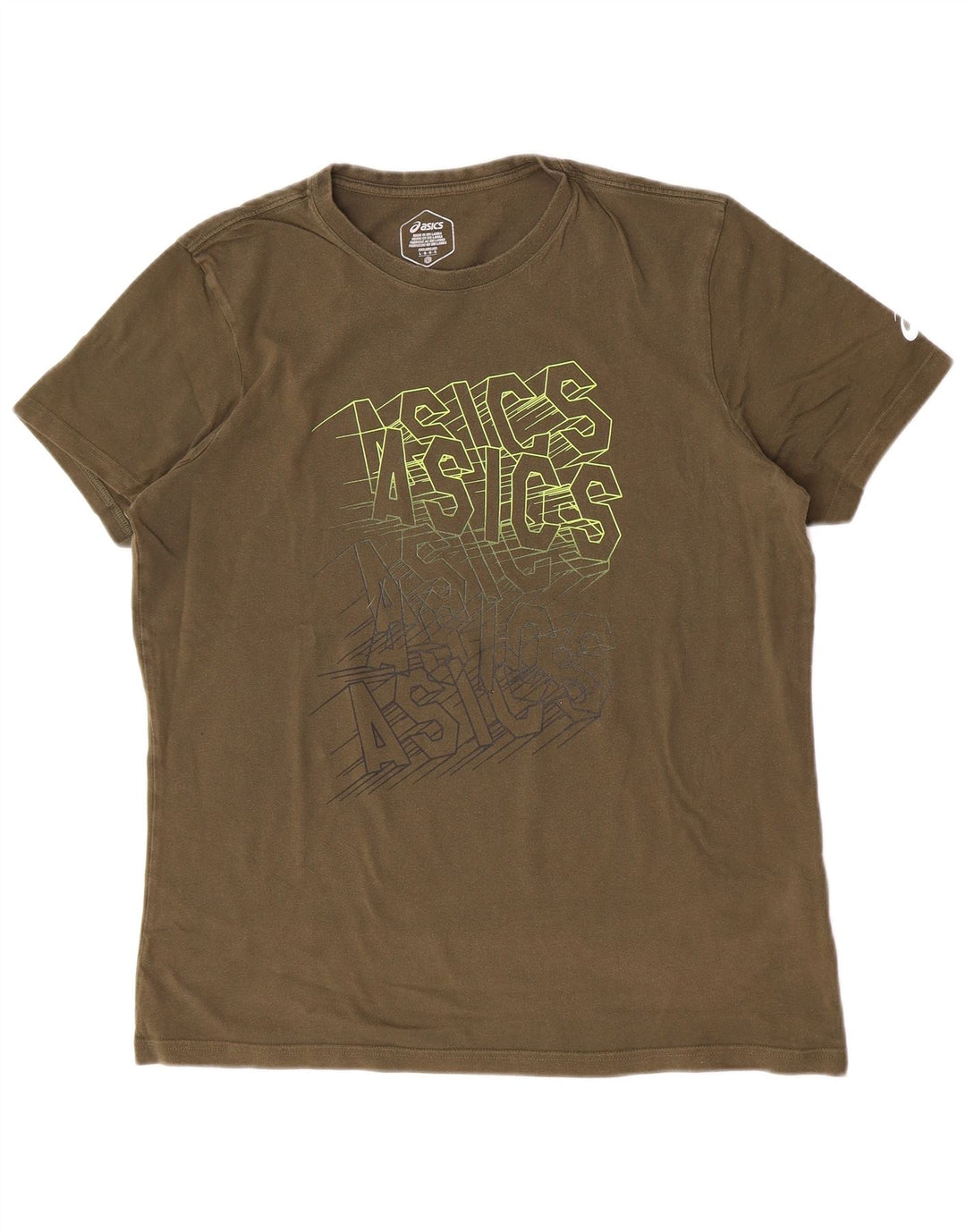 Męska koszulka z grafiką Asics, duża, bawełniana w kolorze khaki
