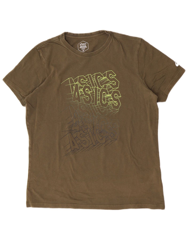 Męska koszulka z grafiką Asics, duża, bawełniana w kolorze khaki