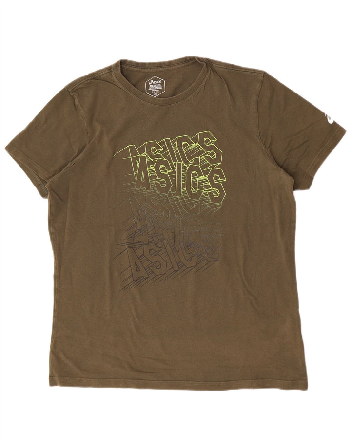 Męska koszulka z grafiką Asics, duża, bawełniana w kolorze khaki
