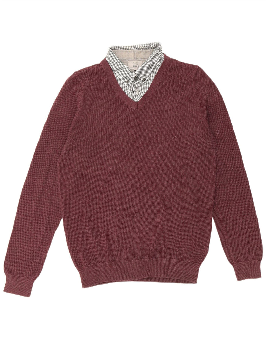 Marks & Spencer Męski sweter polo o regularnym kroju, mały, bordowy