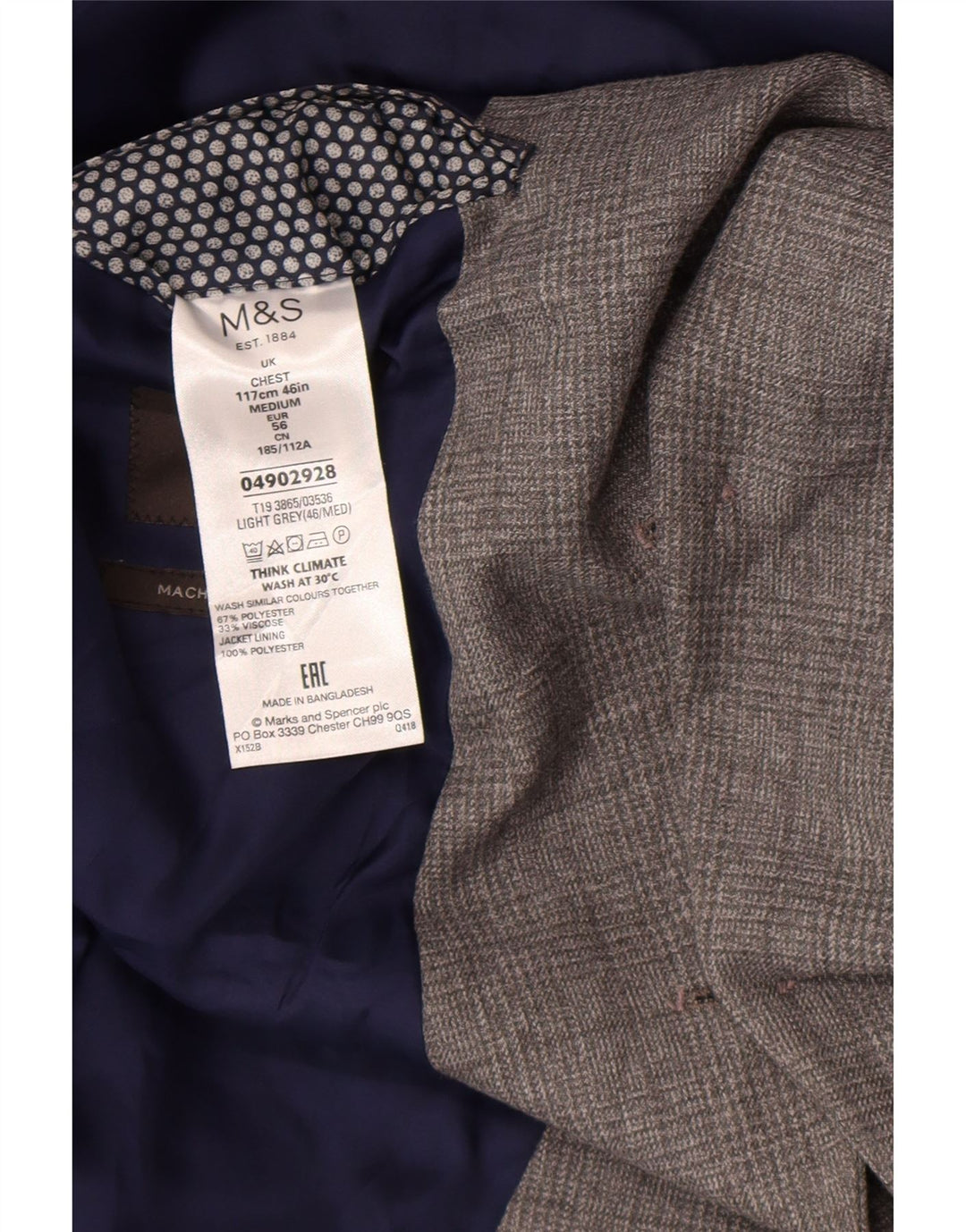 Marks & Spencer Męska marynarka zapinana na 2 guziki, UK 46 XL, szary poliester w kratkę