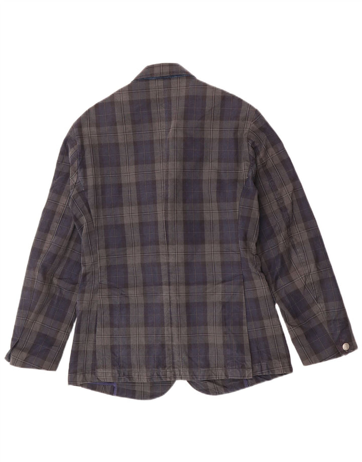 Męska marynarka zapinana na 3 guziki Jaggy IT 48 Średni granatowy, bawełniany kratkę