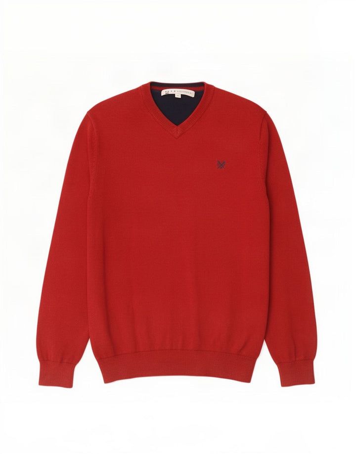 J. Crew Męski sweter z dekoltem w kształcie litery V, średnioczerwony, bawełniany