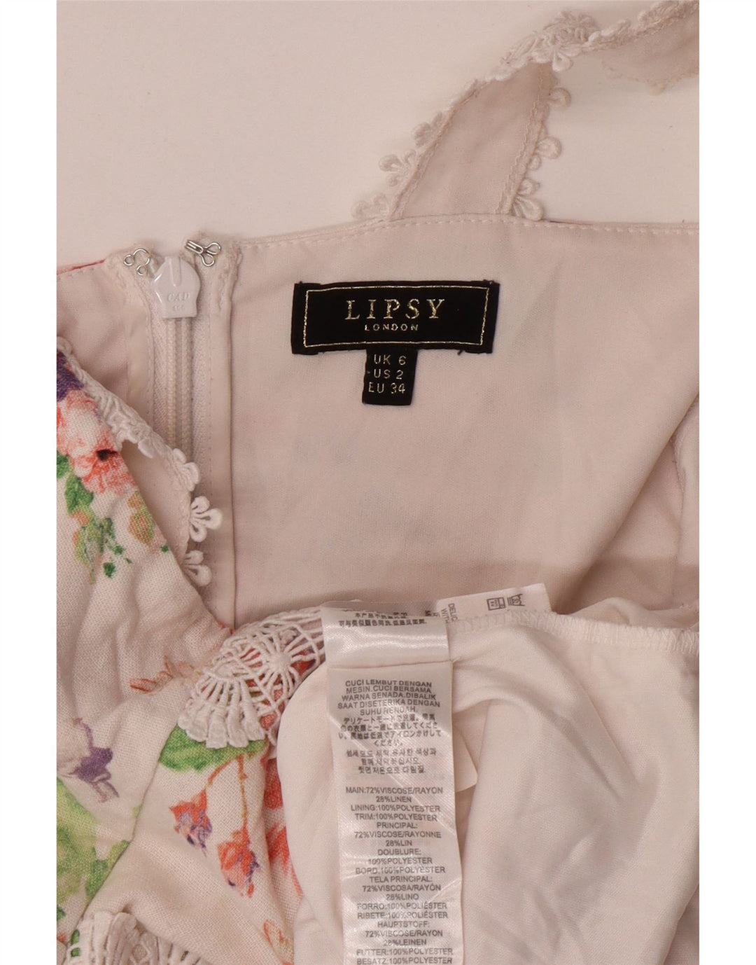 LIPSY Damska sukienka syrenka bez rękawów UK 6 XS Biała wiskoza w kwiaty