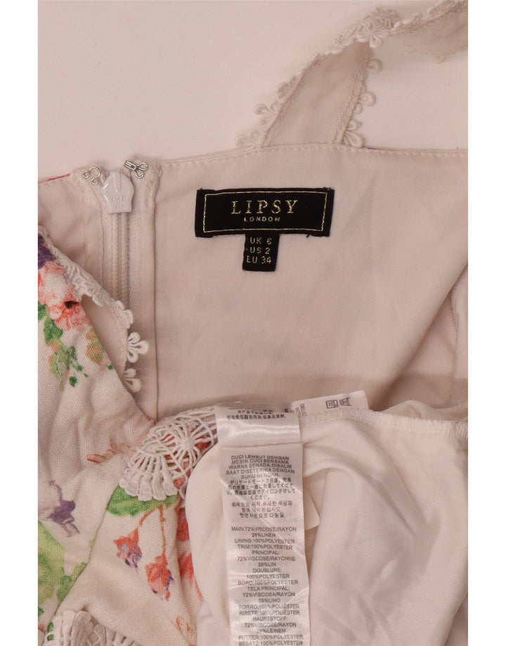 LIPSY Damska sukienka syrenka bez rękawów UK 6 XS Biała wiskoza w kwiaty