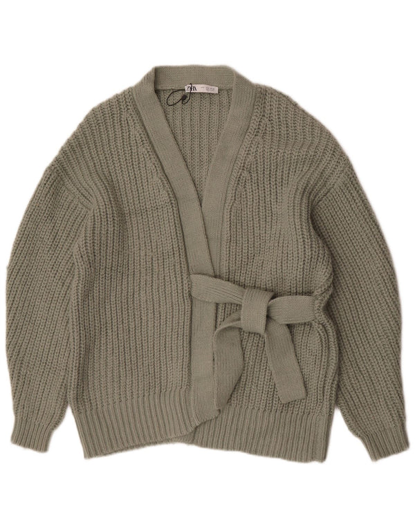 Damski sweter oversize Zara z wiązaniem z przodu, UK 10, mały, zielony akryl