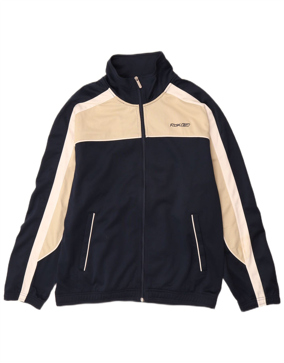 REEBOK Męska kurtka dresowa, średnia granatowa, poliester w blokach kolorów