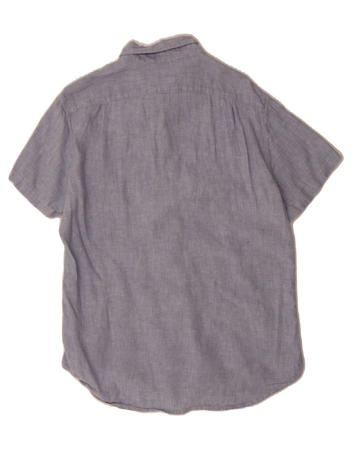 J. CREW Mens Slim Short Sleeve Shirt Medium Blue Linen Vintage J. Crew and Second-Hand J. Crew from Messina Hembry 