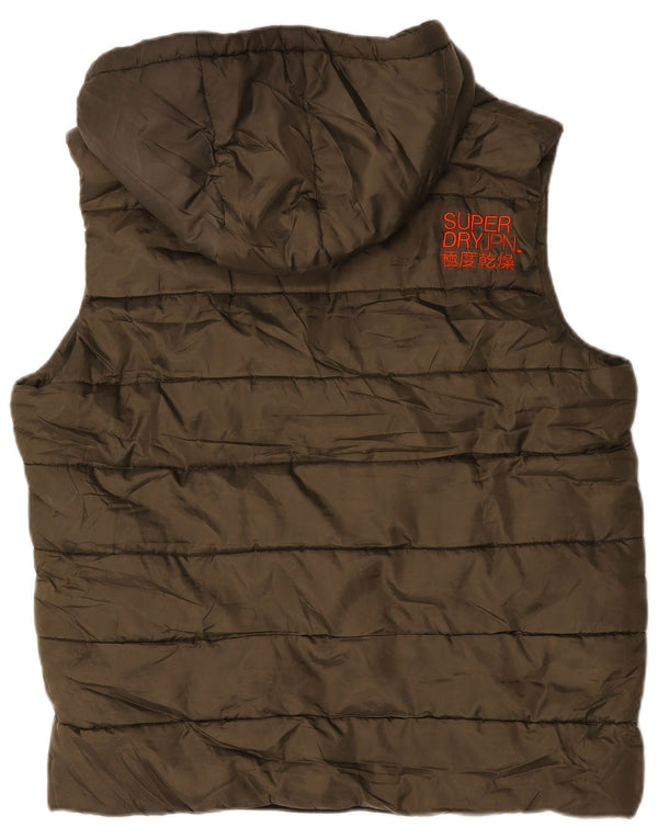Superdry Mens Hooded Padded Gilet UK 44 2XL Khaki Polyester