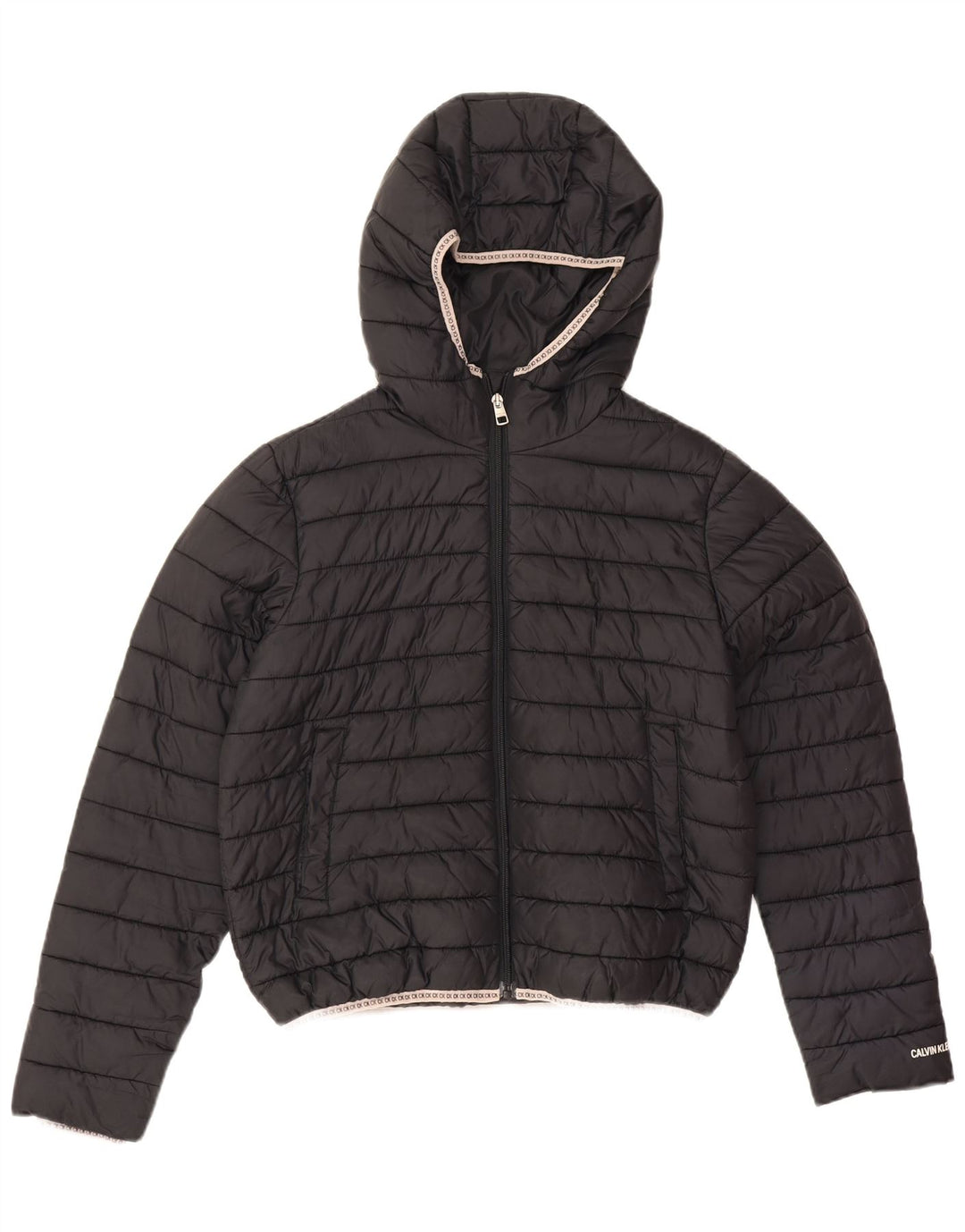 Damska kurtka z kapturem, oversize, wyściełana Calvin Klein Jeans UK 10, mała czarna