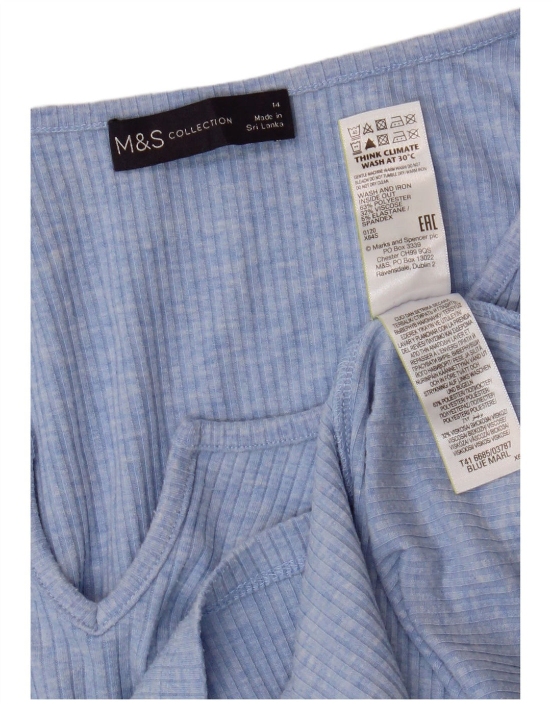 Marks & Spencer Damski top z długim rękawem, UK 14, duży, niebieski poliester