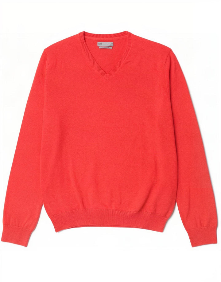 Marks & Spencer Męski sweter z dekoltem w kształcie litery V, XL, czerwony, bawełniany