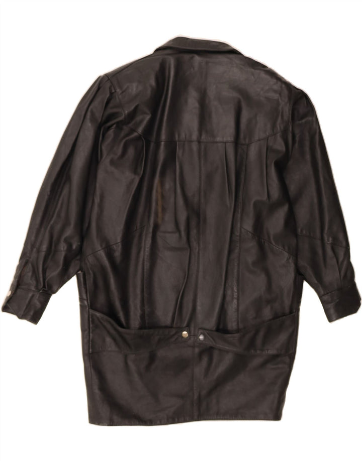 VINTAGE Womens Oversized Leather Coat UK 14 Medium Black Leather Vintage Vintage and Second-Hand Vintage from Messina Hembry 