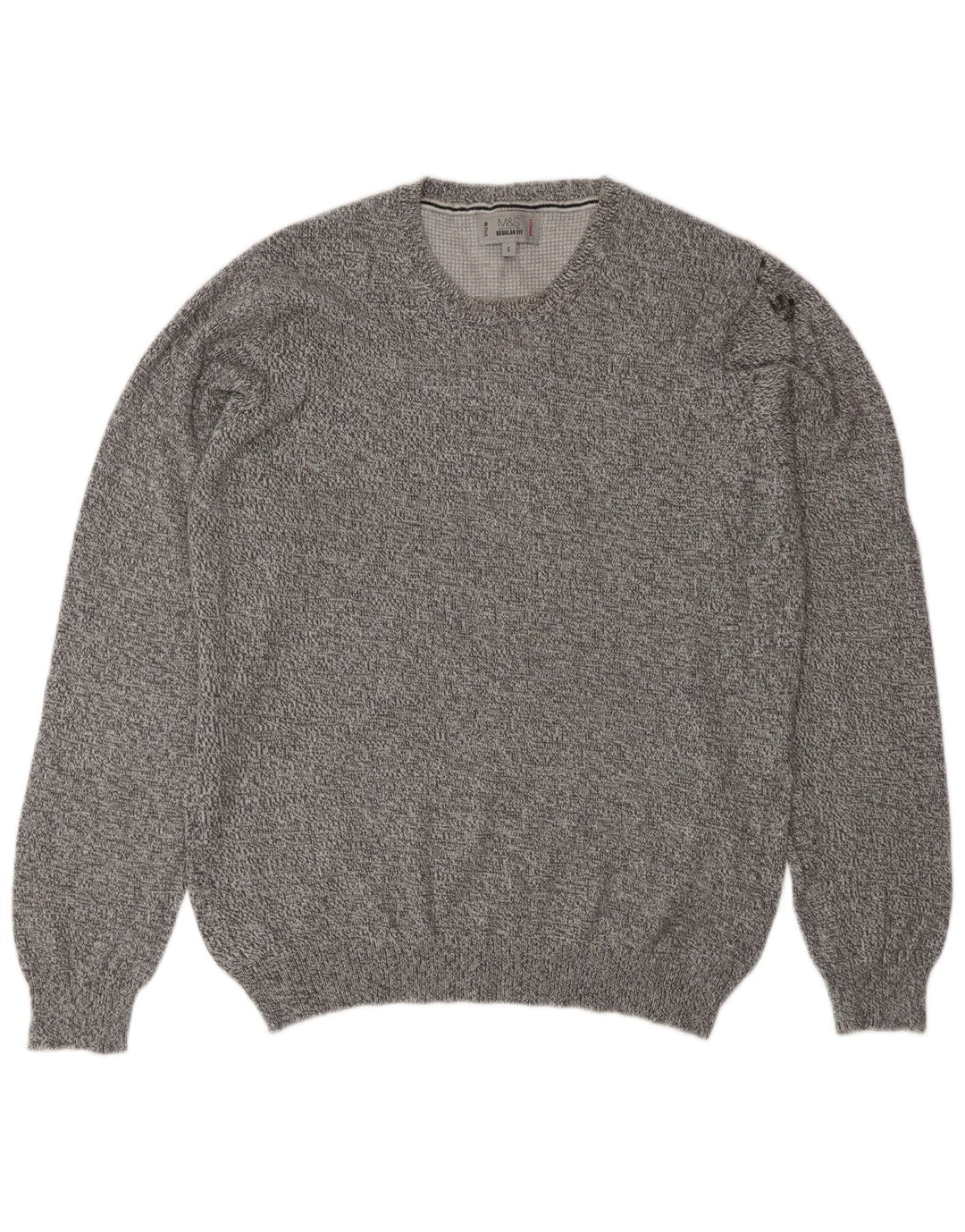 Marks & Spencer Męski sweter z okrągłym dekoltem, mały, szary, nakrapiany